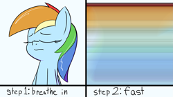 Size: 2863x1617 | Tagged: safe, artist:infrayellow, rainbow dash, pegasus, pony, bust, comic, eyes closed, fast, female, how to, inhaling, mare, motion blur, step by step