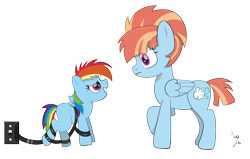 Size: 1500x955 | Tagged: safe, artist:augjodo, rainbow dash, windy whistles, pegasus, pony, blank flank, cassette tape, digital art, duo, female, filly, filly rainbow dash, like mother like daughter, mare, mother and child, mother and daughter, parent and child, rainbond dash, tangled up, vhs, younger