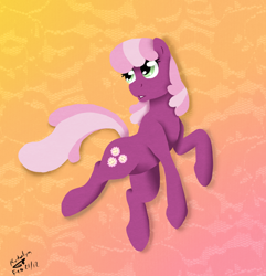 Size: 900x933 | Tagged: safe, artist:kudalyn, cheerilee, earth pony, pony, abstract background, female, looking back, mare, solo