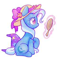 Size: 1280x1335 | Tagged: safe, artist:dawnfire, trixie, pony, unicorn, accessory swap, blushing, clothes, cute, diatrixes, female, glowing horn, hat, hate, levitation, magic, mare, mirror, raised hoof, simple background, smiling, solo, sparkles, sun hat, telekinesis, transparent background, trixie's hat