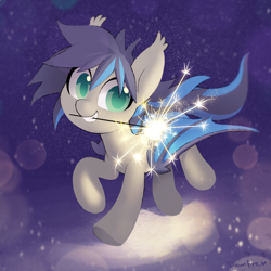 Size: 1110x1112 | Tagged: safe, artist:dawnfire, oc, oc only, oc:midnight aegis, bat pony, pony, bat pony oc, solo, sparkler (firework)