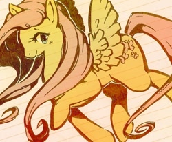 Size: 500x412 | Tagged: safe, artist:mi-eau, fluttershy, pegasus, pony, female, lined paper, mare, photoshop, solo, traditional art