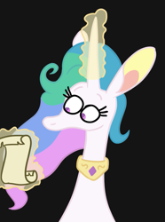 Size: 489x659 | Tagged: safe, artist:jargon scott, princess celestia, alicorn, pony, black background, bust, female, glowing horn, impossibly large ears, late bloomicorn, magic, mare, simple background, solo, telekinesis