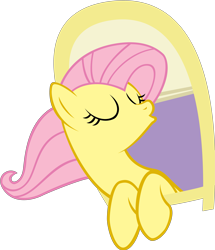 Size: 4333x5038 | Tagged: safe, artist:yenshin, fluttershy, pegasus, pony, absurd resolution, eyes closed, female, gimp, mare, simple background, solo, window, woohoo