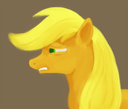 Size: 500x428 | Tagged: safe, artist:sb, applejack, earth pony, pony, female, frustrated, mare, profile, simple background, solo