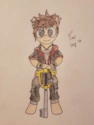 Size: 2124x2832 | Tagged: safe, artist:pixelgrip94, pony, clothes, keyblade, kingdom hearts, sora, traditional art