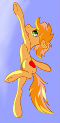 Size: 493x1000 | Tagged: safe, artist:sb, braeburn, earth pony, pony, hooves, jumping, male, sky, solo, stallion, underhoof