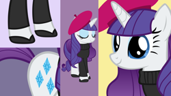 Size: 1920x1080 | Tagged: safe, artist:shelltoon, rarity, pony, unicorn, sweet and elite, beatnik rarity, beret, clothes, female, hat, mare, solo, sweater, wallpaper