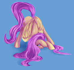 Size: 1500x1407 | Tagged: safe, artist:sb, fluttershy, pegasus, pony, face down ass up, female, mare, peeking, simple background, solo