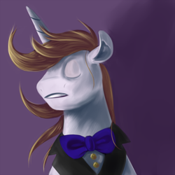 Size: 1250x1250 | Tagged: safe, artist:sb, prince blueblood, pony, unicorn, bust, eyes closed, gradient background, male, portrait, solo, stallion, windswept mane