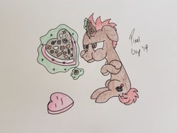 Size: 2559x1920 | Tagged: safe, artist:pixelgrip94, oc, oc:pixel grip, angry, chocolate, eating, food, hearts and hooves day