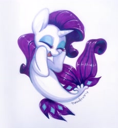 Size: 3024x3292 | Tagged: safe, artist:dawnfire, rarity, seapony (g4), my little pony: the movie, cute, eyes closed, female, raribetes, seaponified, seapony rarity, smiling, solo, species swap, traditional art