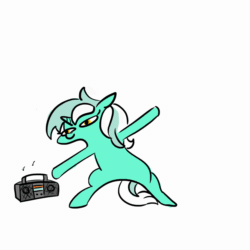 Size: 1080x1080 | Tagged: safe, artist:jargon scott, artist:tjpones, lyra heartstrings, pony, unicorn, animated, bipedal, dancing, female, floppy ears, gif, lidded eyes, majestic as fuck, mare, music notes, music player, silly, silly pony, simple background, smiling, solo, wat, white background