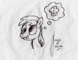 Size: 1018x785 | Tagged: safe, artist:pixelgrip94, derpy hooves, cute, food, muffin, napkin, solo, thought bubble