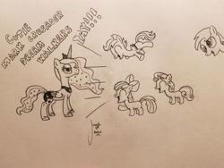 Size: 3142x2357 | Tagged: safe, artist:pixelgrip94, apple bloom, derpy hooves, princess luna, scootaloo, sweetie belle, alicorn, pony, bloom and gloom, cutie mark crusaders