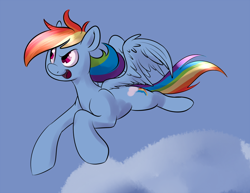 Size: 1000x773 | Tagged: safe, artist:sb, rainbow dash, pegasus, pony, cloud, female, flying, mare, solo