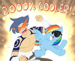 Size: 1850x1500 | Tagged: safe, artist:uc77, rainbow dash, pegasus, pony, 20% cooler, crossover, female, kamina, male, mare, paint tool sai, sunglasses, tengen toppa gurren lagann