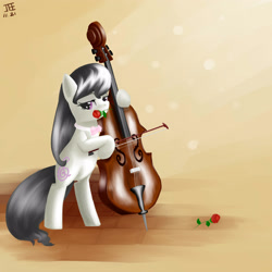 Size: 2500x2500 | Tagged: dead source, safe, artist:jesrartes, octavia melody, earth pony, pony, bipedal, cello, female, flower, flower in mouth, high res, mare, mouth hold, musical instrument, paint tool sai, rose, solo