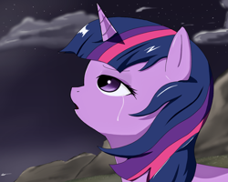 Size: 1280x1024 | Tagged: dead source, safe, artist:mrstufflebeam, twilight sparkle, pony, unicorn, crying, female, looking up, mare, night, profile, sad, solo