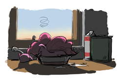 Size: 1220x832 | Tagged: safe, artist:zlack3r, pinkie pie, earth pony, pony, backlighting, breakfast, cereal, faceplant, female, mare, milk, morning ponies, solo, spoon, tired