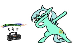 Size: 587x365 | Tagged: safe, artist:gamedevanon, artist:jargon scott, edit, lyra heartstrings, pony, unicorn, bipedal, boombox, dab, dancing, descriptive noise, female, jazzercise, mare, simple background, solo, white background