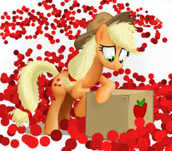 Size: 1098x964 | Tagged: safe, artist:gsphere, applejack, earth pony, pony, apple, box, female, mare, photoshop, solo