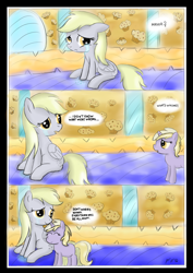 Size: 1100x1550 | Tagged: safe, artist:freefraq, derpy hooves, dinky hooves, pegasus, pony, unicorn, comic, crying, equestria's best daughter, equestria's best mother, female, filly, mare, muffin, sad, sitting
