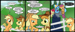 Size: 1500x656 | Tagged: safe, artist:madmax, apple bloom, applejack, braeburn, scootaloo, earth pony, pegasus, pony, cider, comic, crossover, disney, female, fence, filly, god, greek mythology, hades, hercules, male, mare, mug, speech bubble, stallion, tartarus