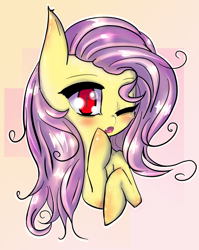 Size: 1500x1885 | Tagged: safe, artist:mistleinn, fluttershy, bat pony, cute, female, flutterbat, pink hair, race swap, red eyes, shyabates, shyabetes, solo