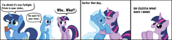 Size: 5110x1184 | Tagged: dead source, safe, artist:grumblepluck, night light, trixie, twilight sparkle, unicorn twilight, pony, unicorn, accidental incest, bedroom eyes, bipedal, clone high, comic, eyes closed, female, frown, headcanon, hug, implied incest, incest, kissing, lesbian, love, mare, open mouth, pipe, shipping, shocked, shocking revelation, siblings, sisters, smoking, twixie, wide eyes