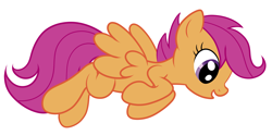 Size: 3426x1698 | Tagged: dead source, safe, artist:grumblepluck, scootaloo, pegasus, pony, female, filly, flying, happy, looking down, scootaloo can fly, simple background, solo, wallpaper, white background