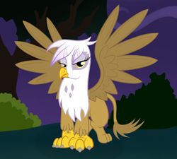 Size: 2000x1800 | Tagged: dead source, safe, artist:grumblepluck, gilda, griffon, female, night, solo, tree, wings