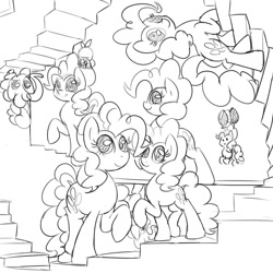 Size: 1280x1280 | Tagged: safe, artist:crade, pinkie pie, earth pony, pony, m. c. escher, multeity, stairs