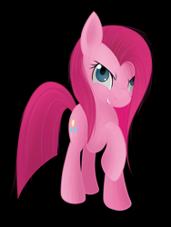 Size: 994x1320 | Tagged: dead source, safe, artist:grumblepluck, pinkie pie, earth pony, pony, angry, black background, female, mare, photoshop, pinkamena diane pie, raised hoof, simple background, solo