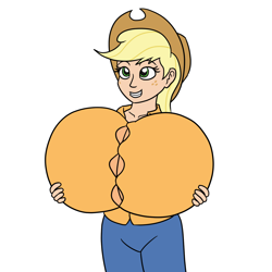 Size: 1400x1400 | Tagged: safe, artist:mkogwheel, applejack, human, applerack, april fools, big breasts, breasts, huge breasts, humanized, impossibly large breasts