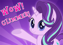 Size: 1616x1154 | Tagged: safe, artist:spookitty, starlight glimmer, pony, meme, movie accurate, solo, waving, wow! glimmer