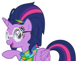 Size: 5046x4000 | Tagged: safe, artist:tentavamp, derpibooru exclusive, twilight sparkle, twilight sparkle (alicorn), alicorn, pony, absurd resolution, alternate hairstyle, big hair, clothes, cosplay, costume, crossover, cutie mark, glasses, headband, hooves, looking at you, olivia octavius, scarf, simple background, solo, spider-man, spider-man: into the spider-verse, transparent background, vector