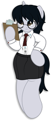 Size: 1533x3655 | Tagged: safe, artist:digiqrow, oc, oc only, oc:corvinia, semi-anthro, blouse, clipboard, clothes, freckles, glasses, necktie, simple background, skirt, solo, transparent background