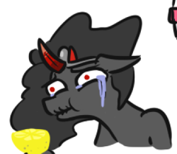 Size: 342x297 | Tagged: safe, artist:jargon scott, king sombra, pony, unicorn, bust, food, lemon, male, scrunchy face, simple background, solo, sour, stallion, teary eyes, white background