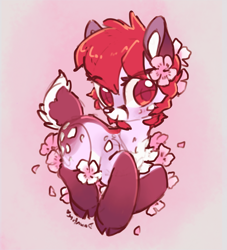 Size: 1280x1407 | Tagged: safe, artist:dawnfire, oc, oc only, oc:cherry blossom, oc:dawnfire, deer, chest fluff, cloven hooves, colored pupils, cute, deerified, eye clipping through hair, eyebrows visible through hair, flower, flower in hair, ocbetes, solo, species swap