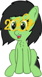 Size: 641x1154 | Tagged: safe, artist:craftycirclepony, oc, oc only, oc:anon filly, pony, 2018, chest fluff, cute, ear fluff, excited, female, filly, glasses, happy, leg fluff, looking at you, new year, open mouth, simple background, sitting, smiling, solo, transparent background