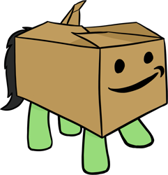 Size: 1179x1223 | Tagged: safe, artist:craftycirclepony, oc, oc only, oc:anon filly, amazon box, amazon.com, box, cardboard box, female, filly, simple background, solo, transparent background