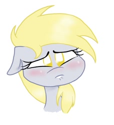 Size: 1000x1100 | Tagged: safe, artist:mcnuggyy, derpy hooves, pegasus, pony, bust, female, floppy ears, lip bite, mare, portrait, sad, simple background, solo, white background