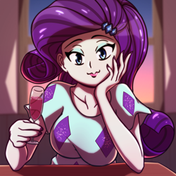 Size: 2000x2000 | Tagged: safe, artist:rockset, rarity, better together, equestria girls, spring breakdown, alcohol, beautiful, breasts, bust, clothes, female, glass, hand on cheek, looking at you, nail polish, raribetes, raritits, smiling, solo, wine, wine glass