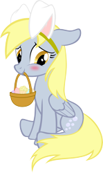 Size: 5975x10006 | Tagged: safe, artist:up1ter, derpy hooves, pegasus, pony, absurd resolution, basket, blushing, bunny ears, cute, easter, female, floppy ears, inkscape, mare, mouth hold, muffin, simple background, sitting, solo, transparent background, vector