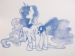 Size: 2048x1536 | Tagged: safe, artist:dawnfire, princess luna, alicorn, pony, bedroom eyes, crown, cute, female, jewelry, lunabetes, mare, monochrome, plot, regalia, simple background, solo, white background, wing fluff