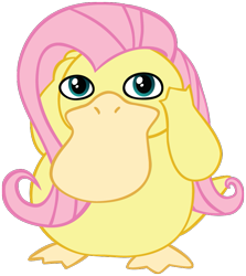 Size: 723x810 | Tagged: safe, artist:nrxia, fluttershy, duckface, female, fusion, kanto pokémon, literal duck face, pokefied, pokémon, pokémon red and blue, psyduck, simple background, solo, species swap, transparent background, water type pokémon