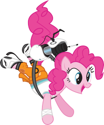 Size: 2452x2941 | Tagged: safe, artist:smashinator, pinkie pie, earth pony, pony, crossover, falling, female, high res, long fall horseshoe, mare, portal (valve), portal gun, simple background, solo, transparent background