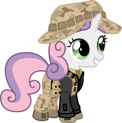 Size: 1565x1575 | Tagged: safe, artist:smashinator, sweetie belle, pony, unicorn, boonie hat, call of duty, captain price, clothes, crossover, female, filly, modern warfare, simple background, solo, transparent background