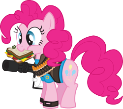 Size: 826x734 | Tagged: safe, artist:smashinator, pinkie pie, earth pony, pony, crossover, female, heavy, heavy weapons pie, mare, ponies eating meat, sandvich, sandwich, simple background, solo, team fortress 2, transparent background